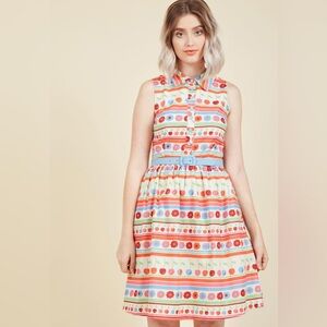 ModCloth Fits the Function Shirt Dress Cherry Stripe With Belt Size M